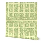 William Morris Alphabet Block Cheater Quilt ~ Sage & Buttercream