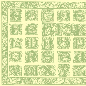 William Morris Alphabet Block Cheater Quilt ~ Sage & Buttercream