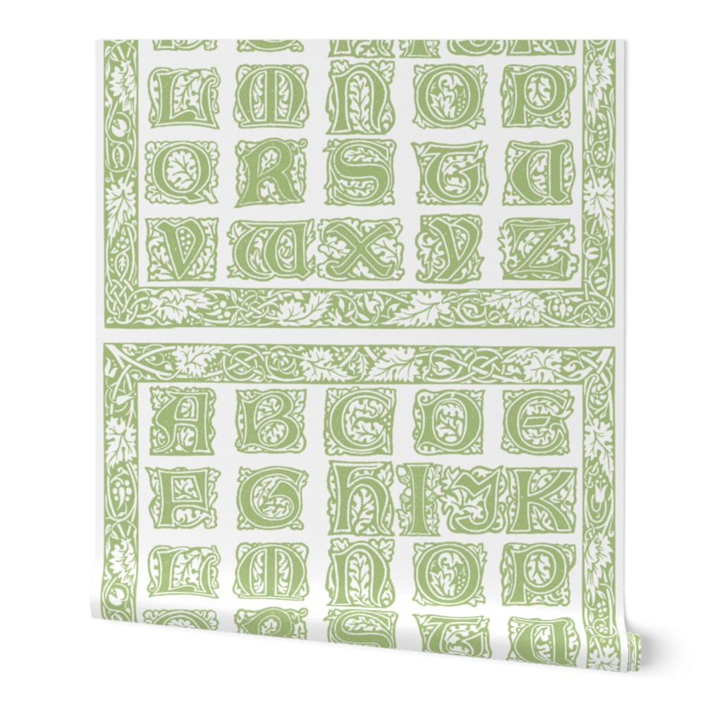 William Morris Alphabet Block Cheater Quilt ~ Sage & White