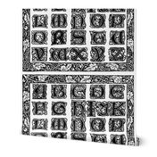 William Morris Alphabet Block Cheater Quilt ~ Black & White