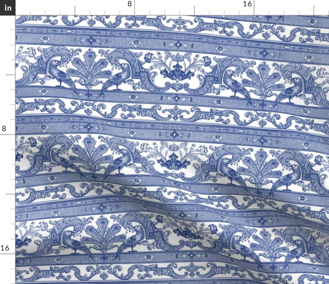 Parrot Damask ~ Border Strip ~ Willow Ware Blue & White