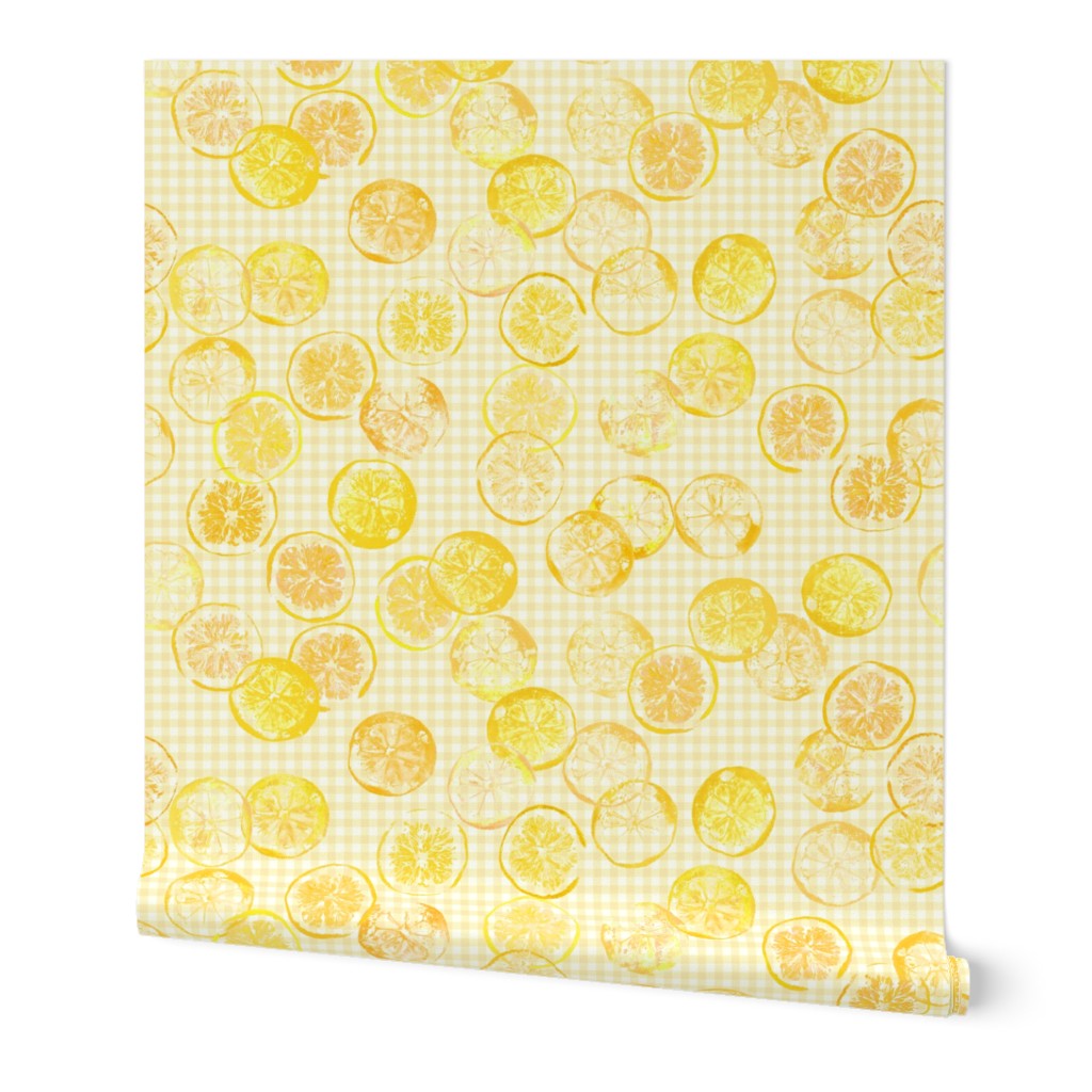 sunshine lemons and oranges on 1/4" pale sunshine gingham