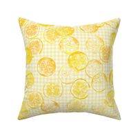 sunshine lemons and oranges on 1/4" pale sunshine gingham