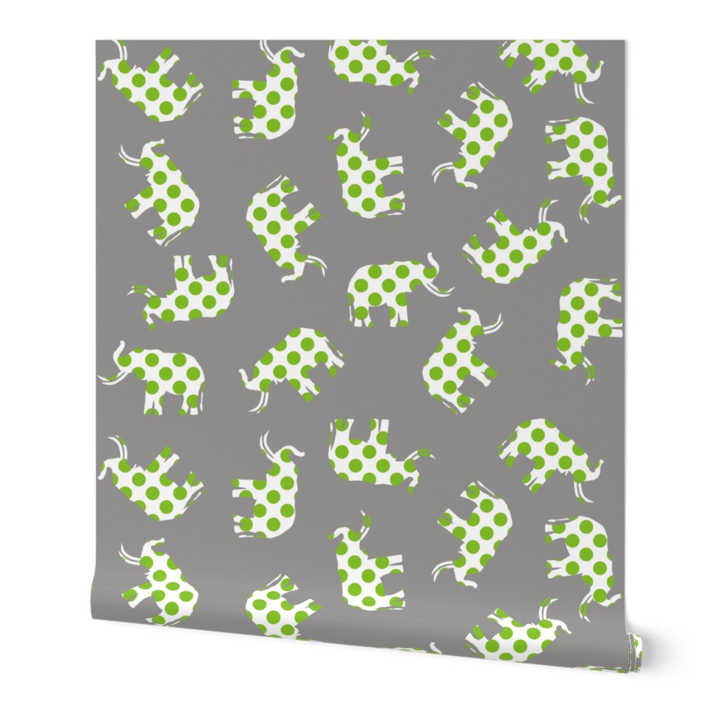 Green Polka Elephants Grey