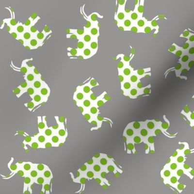 Green Polka Elephants Grey