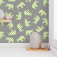 Green Polka Elephants Grey