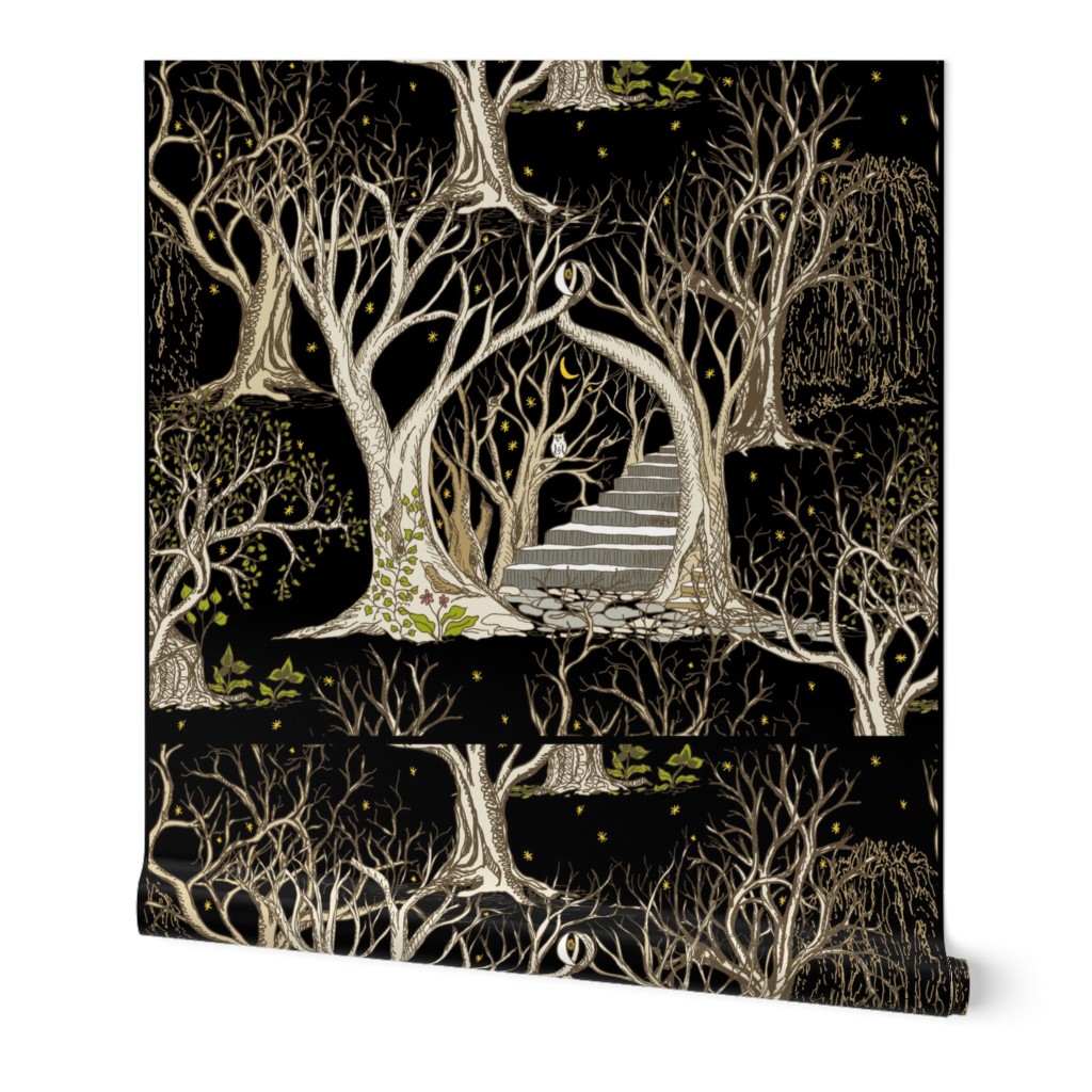 Spooky Trees in the Deep Black Forest- 4 X Fat Quarter Panels