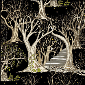 Spooky Trees in the Deep Black Forest- 4 X Fat Quarter Panels