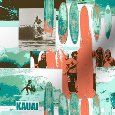 Surfing Old School Kauai Deep Teal