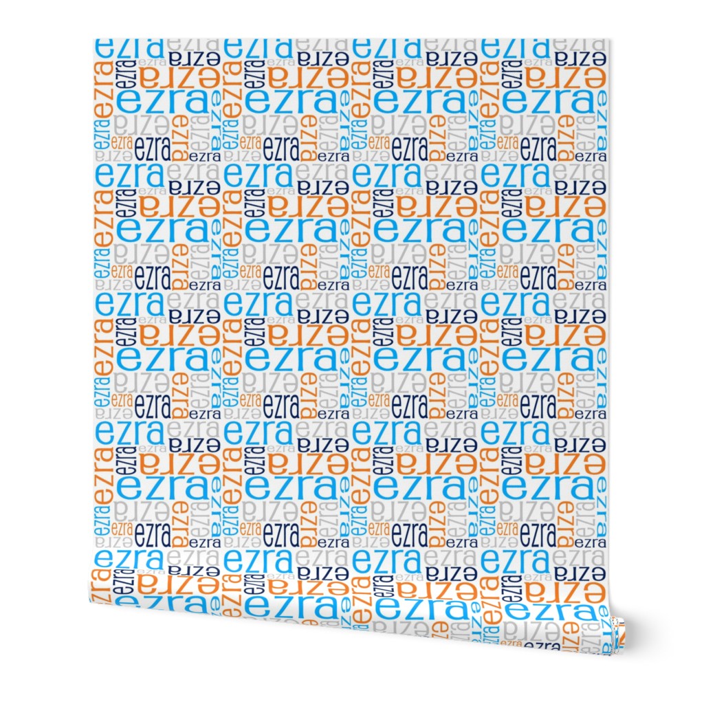 Personalised Name Fabric - Aqua Orange Navy Grey