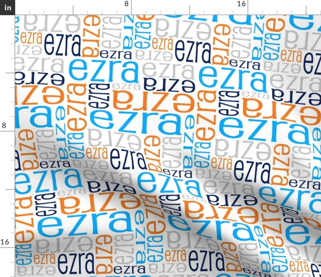 Personalised Name Fabric - Aqua Orange Navy Grey