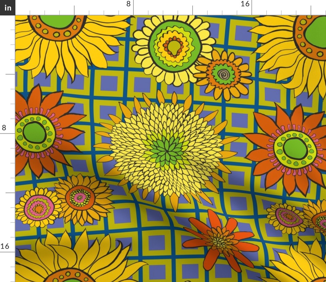 sunflower_fabric_chartreuse-blue-purple