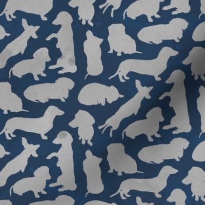 Dachshund Party Grey Navy Watercolor