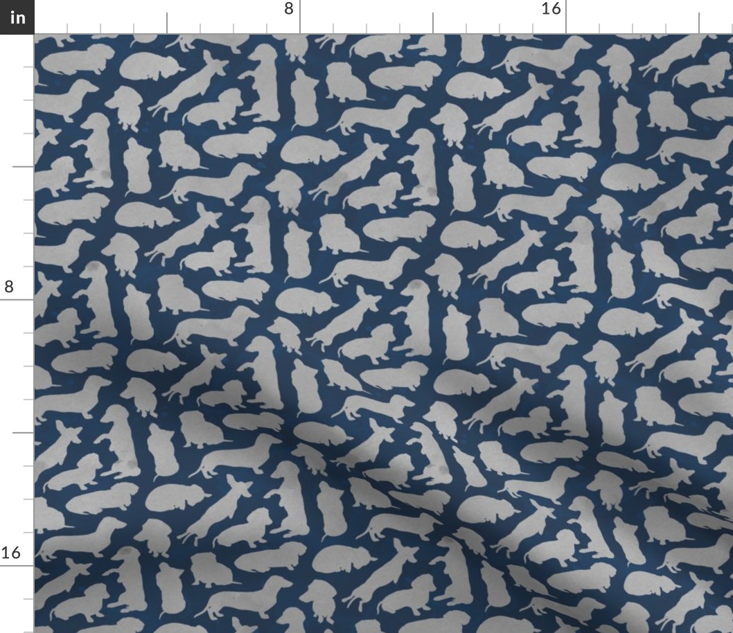 Dachshund Party Grey Navy Watercolor