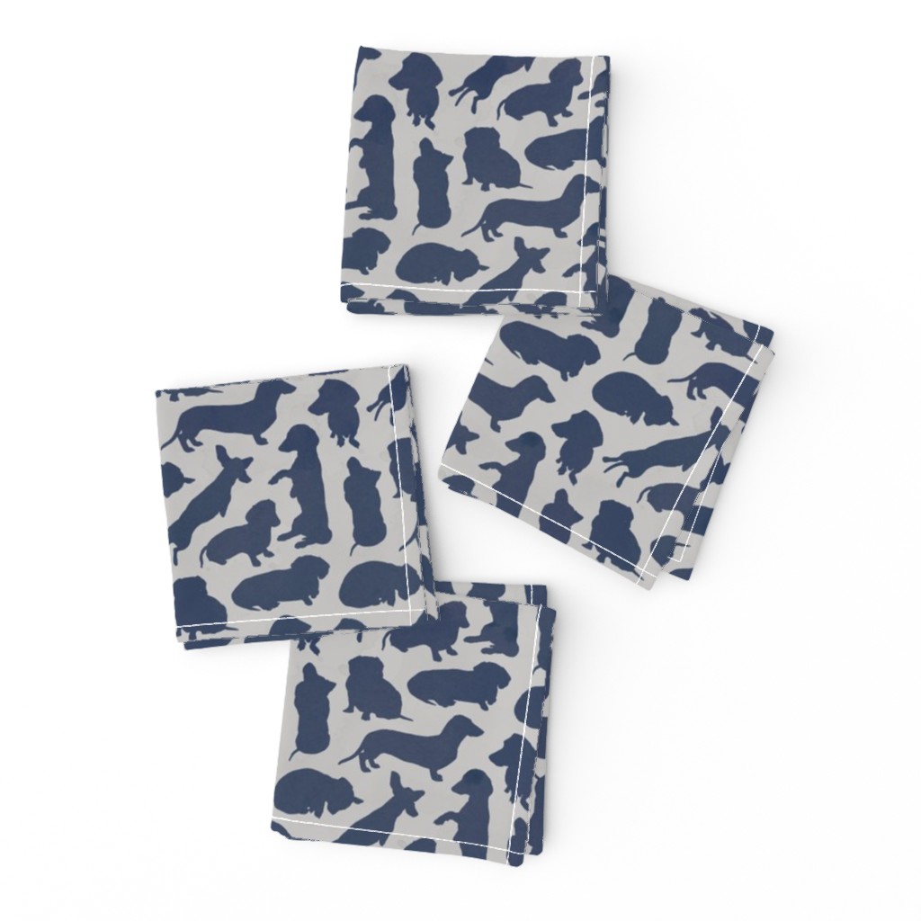 Dachshund Party Navy Grey Watercolor