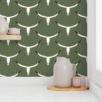 longhorn scallop sage green paisley