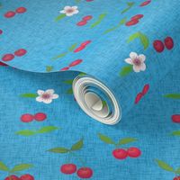 Cherry and blossom //  blue linen // garden Linen