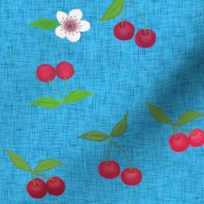 Cherry and blossom //  blue linen // garden Linen