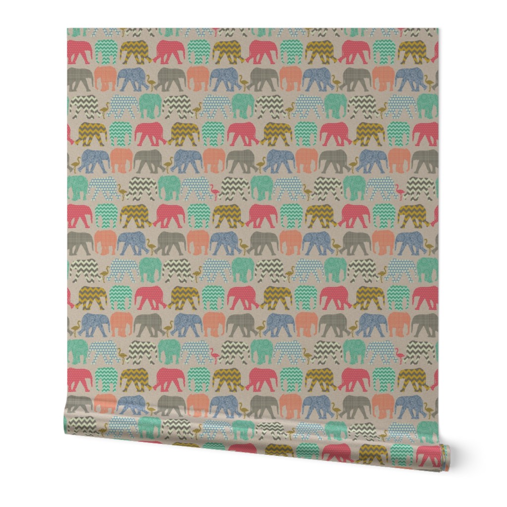 linen baby elephants and flamingos tiny