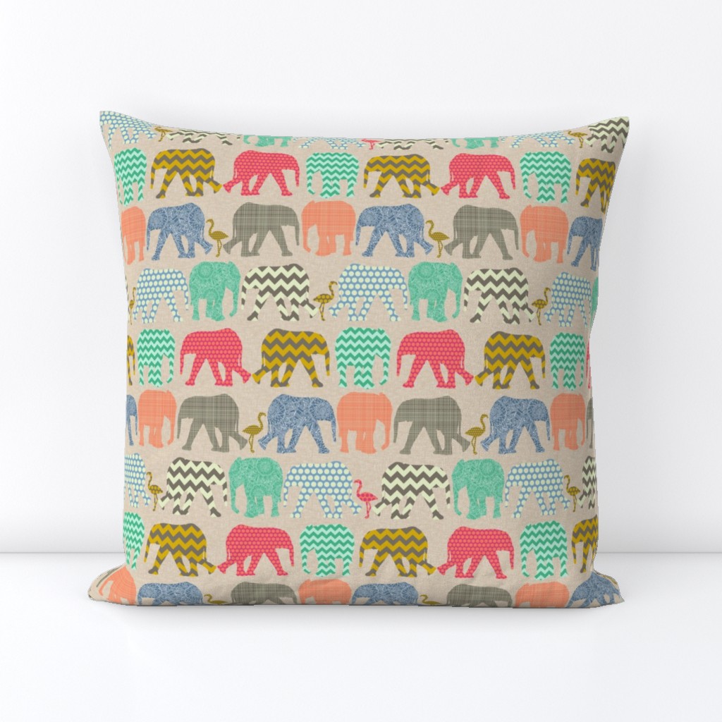 linen baby elephants and flamingos tiny