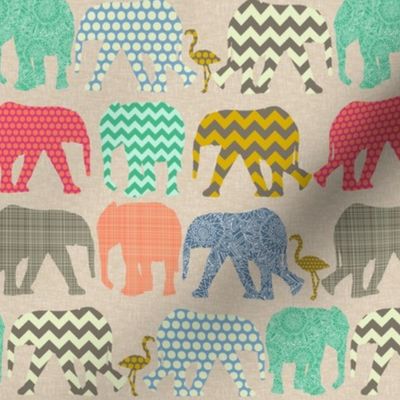 linen baby elephants and flamingos tiny