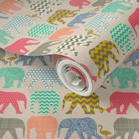 linen baby elephants and flamingos tiny