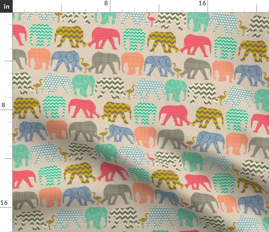 linen baby elephants and flamingos tiny