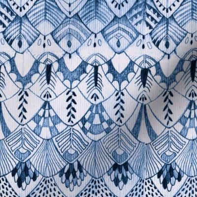 Tribal Owl Feathers in Indigo, Large