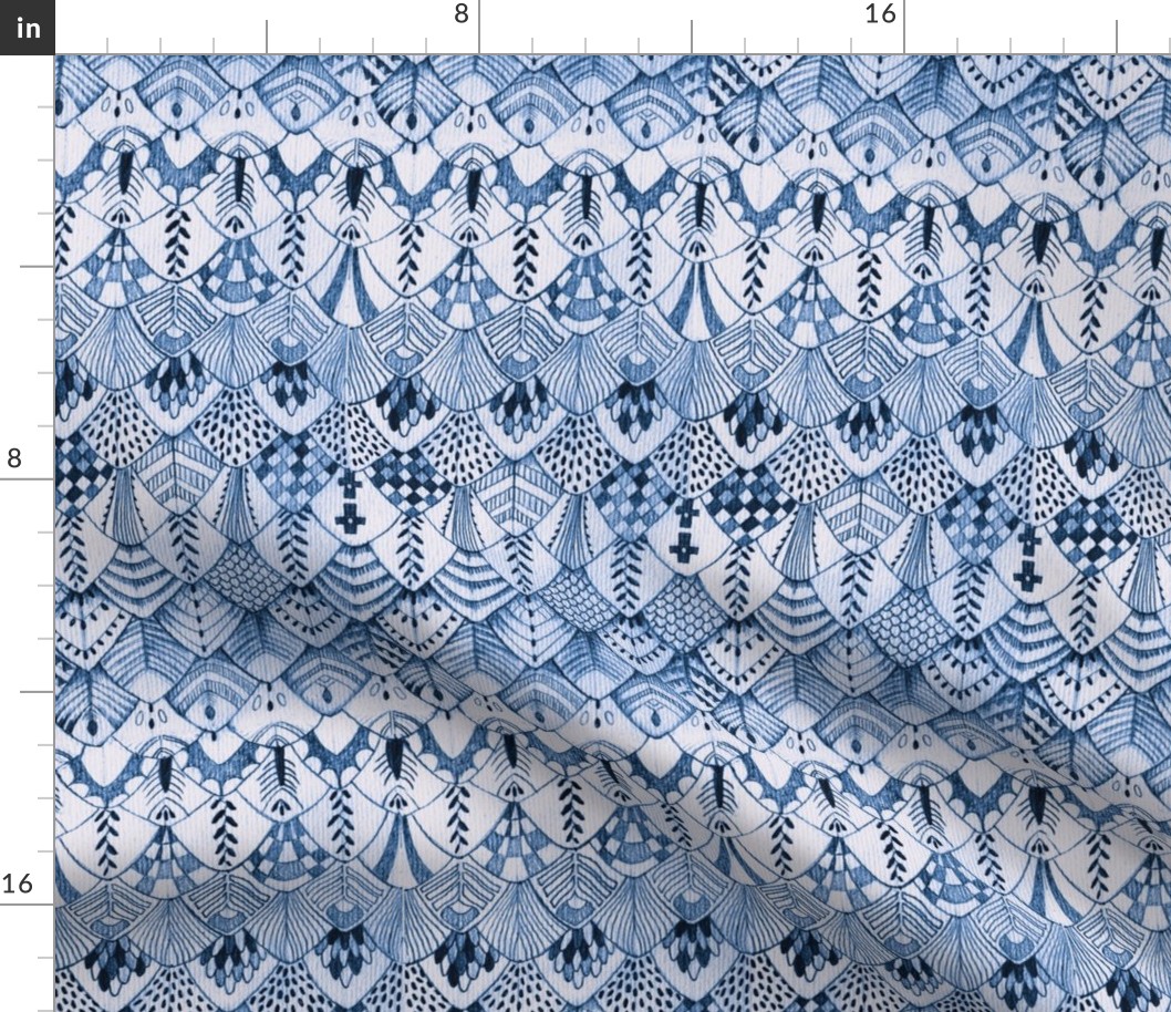 Tribal Owl Feathers in Indigo, Large