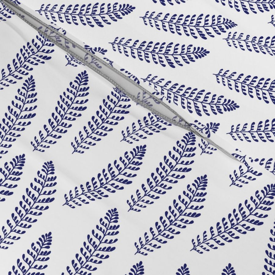 Indigo Feathery Fern on White