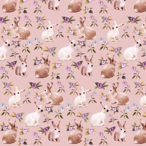 Bunnies In The Garden, Dusty Pink