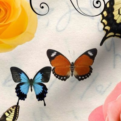 Roses and Butterflies with Calligraphy