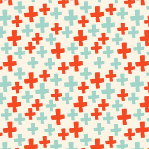 Swiss Cross - Cream/Cambridge Blue/Vermillion