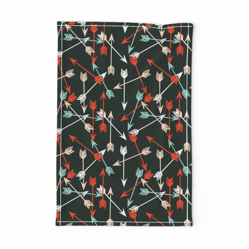 Arrows Scattered - Rifle Green/Vermillion/Blush/Pale Turquoise/White by Andrea Lauren