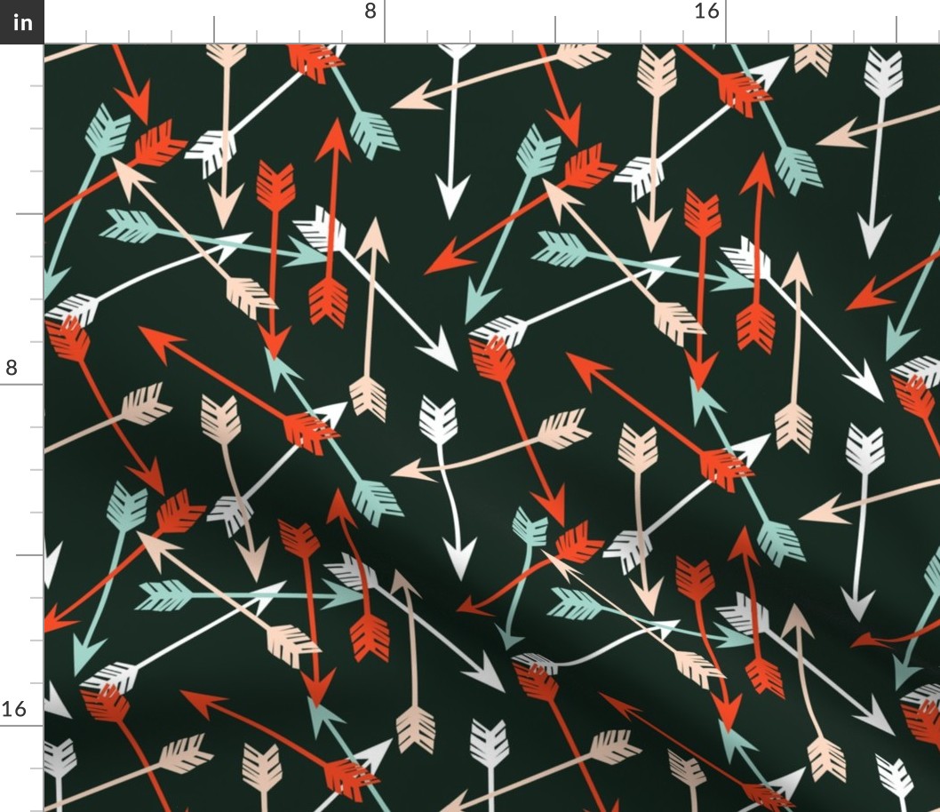 Arrows Scattered - Rifle Green/Vermillion/Blush/Pale Turquoise/White by Andrea Lauren