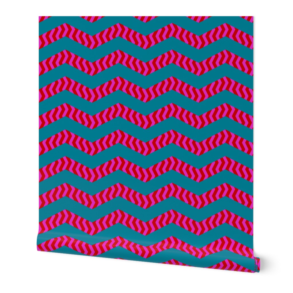 mad chevrons - pink and red on teal