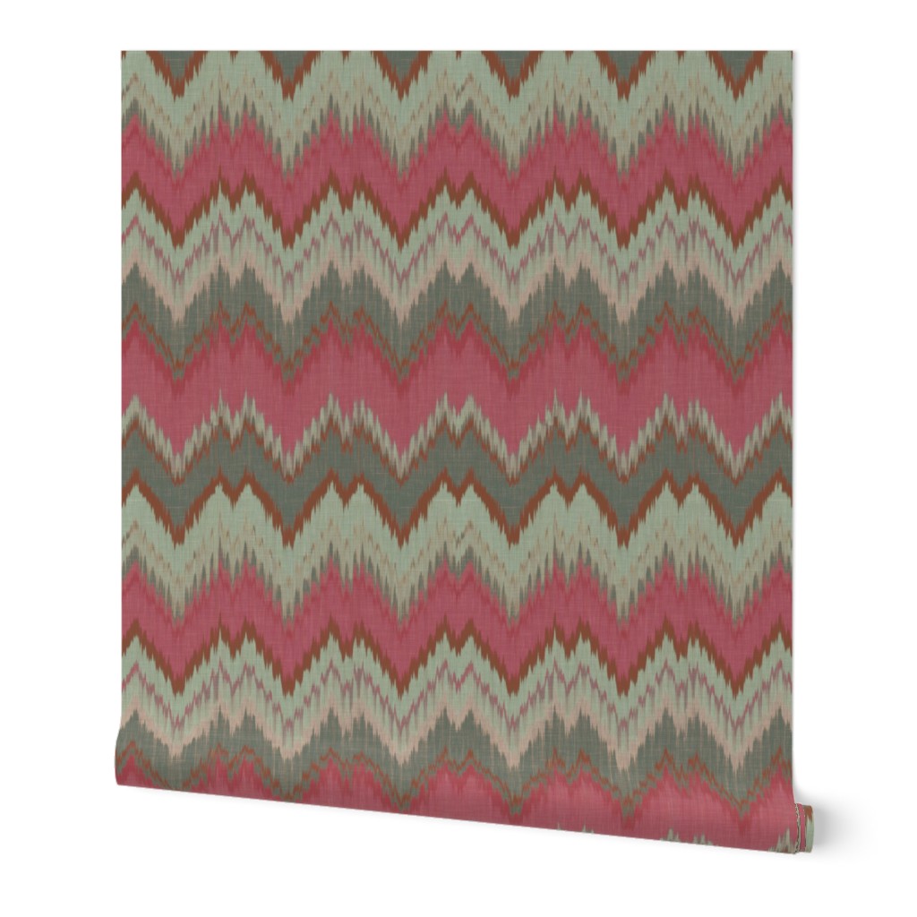 Raspberry and Teal Ikat Chevron