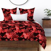 mid century modern floral ~ black and crimson