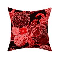 mid century modern floral ~ black and crimson