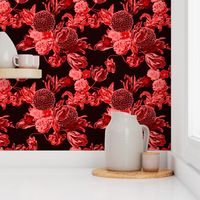 mid century modern floral ~ black and crimson