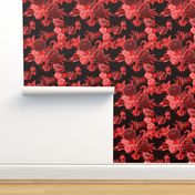 mid century modern floral ~ black and crimson