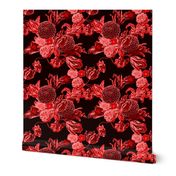 mid century modern floral ~ black and crimson