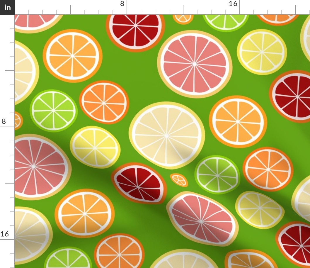 citrus slices - on green