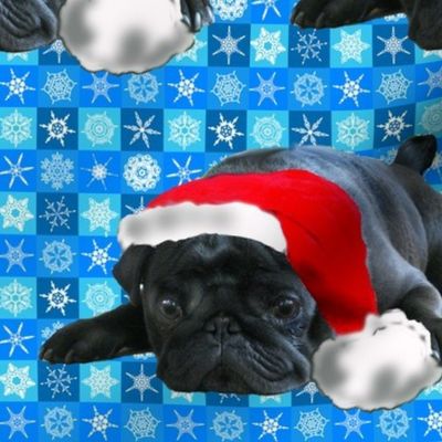 Black Pug in Santa Hat fabric