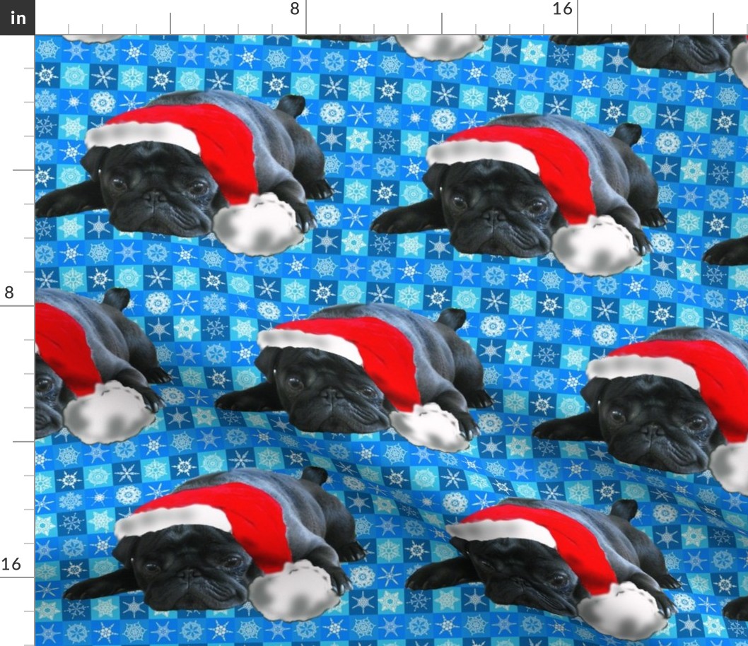 Black Pug in Santa Hat fabric