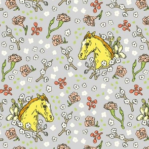 Horse Cameo with Flowers | Grey