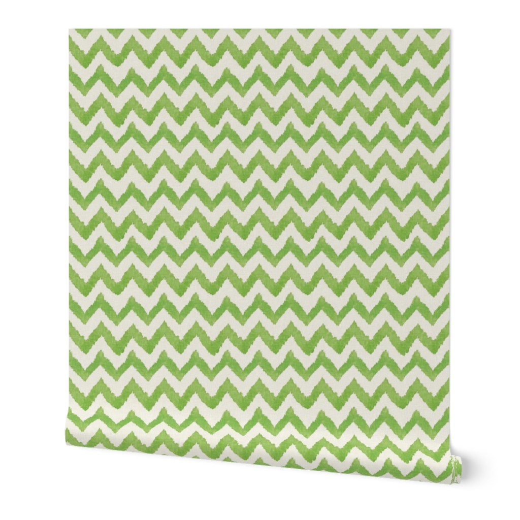 Lime and Linen Watercolor Ikat Chevron