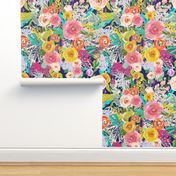 Autumn Blooms Painted Floral // Navy 50" Repeat