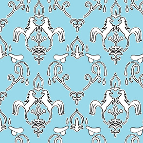 damask_horse_and saddle_blue