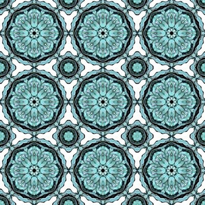 Teal Blue Circles on White Retro Pattern